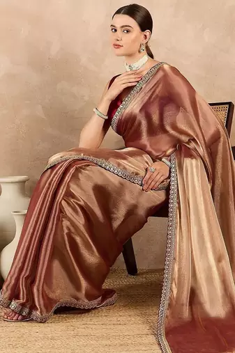 Copper embroidered  chiffon saree