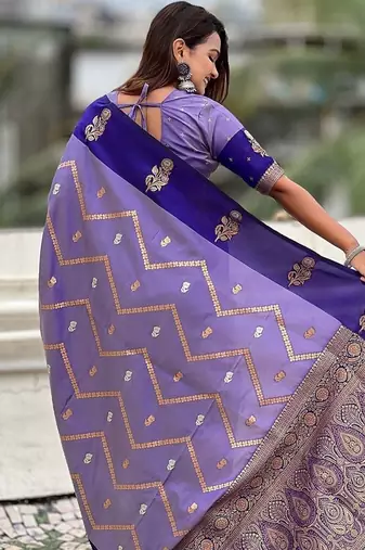 Violet ethnic motifs woven design zari banarasi saree