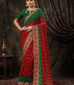 Red bandhani embroidered poly georgette heavy work bandhani saree