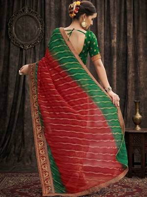 Red bandhani embroidered poly georgette heavy work bandhani saree 2