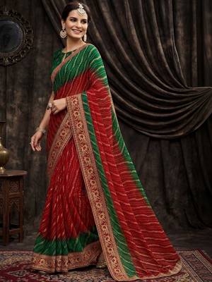 Red bandhani embroidered poly georgette heavy work bandhani saree 3