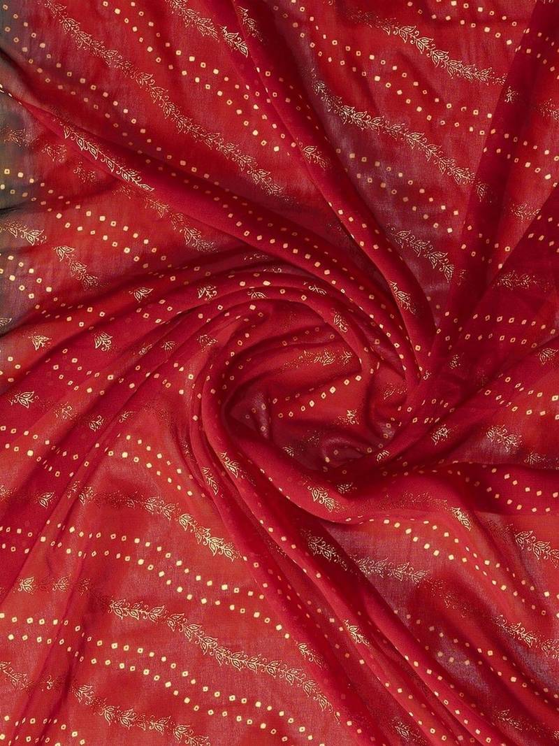 Red bandhani embroidered poly georgette heavy work bandhani saree