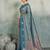 greyish blue brasso saree teal blouse ethnic wedding wear saree for women