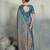 greyish blue brasso saree teal blouse ethnic wedding wear saree for women