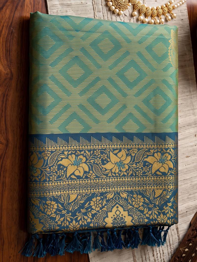 greyish blue brasso saree teal blouse ethnic wedding wear saree for women