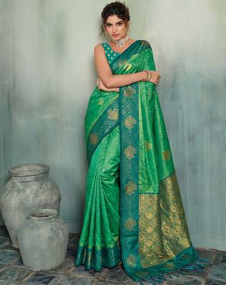 bright green brasso saree ethnic festive party wear saree for women online 1