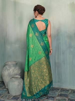 bright green brasso saree ethnic festive party wear saree for women online 2
