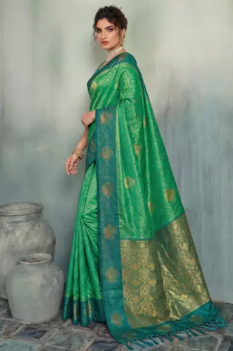 bright green brasso saree ethnic festive party wear saree for women online