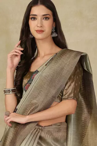 Sea green ethnic motifs silk cotton kasavu saree