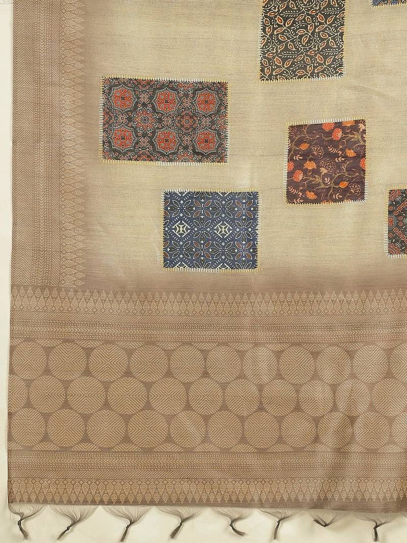 Sea green ethnic motifs silk cotton kasavu saree