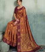 rust orange brasso saree maroon blouse festive wedding wear women saree