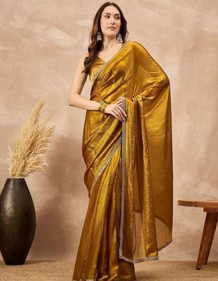Mustard satin designer saree 1