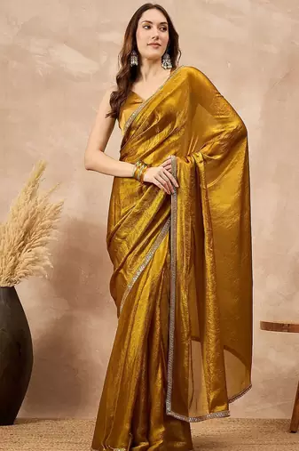 Mustard satin designer saree
