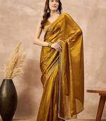 Mustard satin designer saree