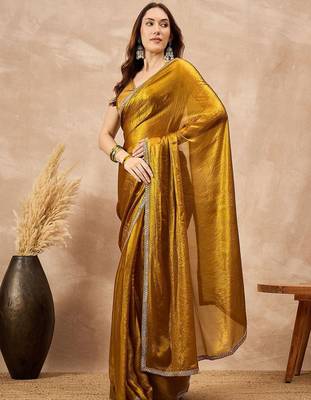 Mustard satin designer saree 2