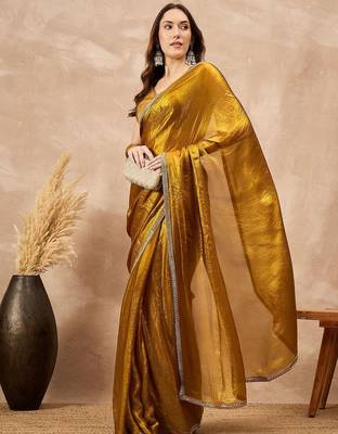 Mustard satin designer saree 4