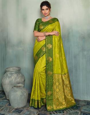 light green brasso saree dark green blouse festive ethnic fashion saree 1