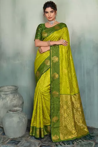 light green brasso saree dark green blouse festive ethnic fashion saree