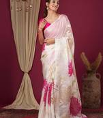 Off white floral printed art silk saree