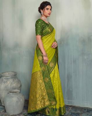 light green brasso saree dark green blouse festive ethnic fashion saree 2