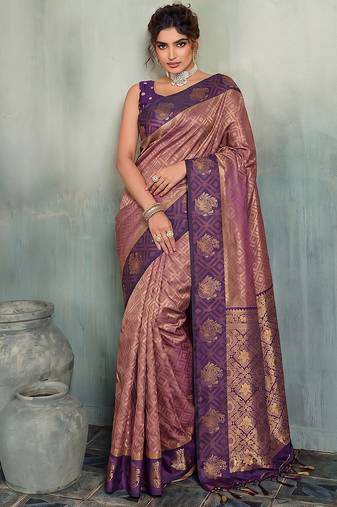 mauve brasso saree deep purple blouse wedding party ethnic wear saree