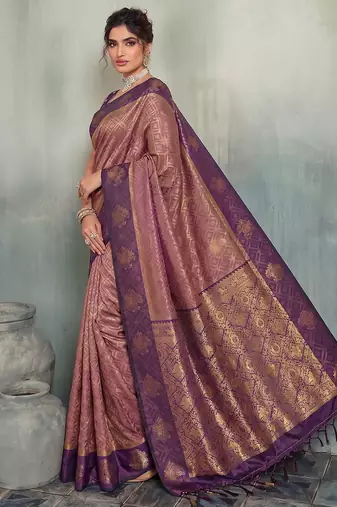 mauve brasso saree deep purple blouse wedding party ethnic wear saree