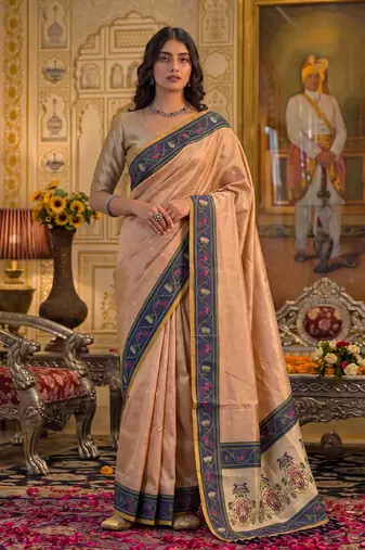 peach tissue saree for women festive wedding party ethnic wear
