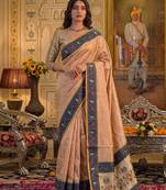 peach tissue saree for women festive wedding party ethnic wear