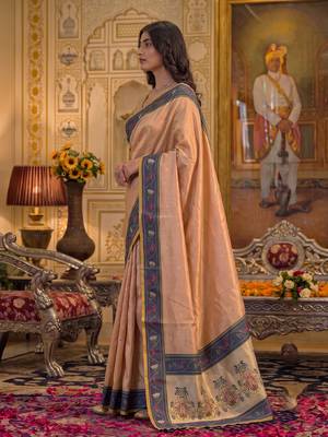 peach tissue saree for women festive wedding party ethnic wear 2