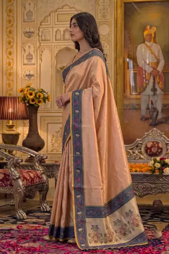 peach tissue saree for women festive wedding party ethnic wear