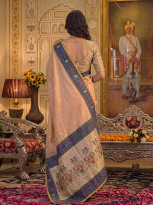 peach tissue saree for women festive wedding party ethnic wear 3