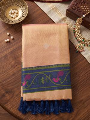 peach tissue saree for women festive wedding party ethnic wear 4