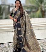 Grey woven design zari silk blend banarasi saree
