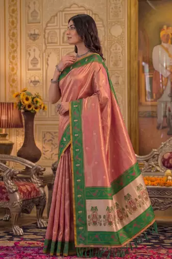 rose pink tissue saree for women festive wedding party ethnic wear