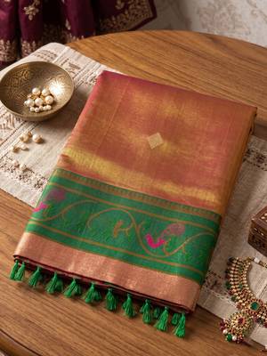 rose pink tissue saree for women festive wedding party ethnic wear 4