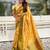 Yellow woven design zari silk blend banarasi saree