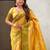 Yellow woven design zari silk blend banarasi saree