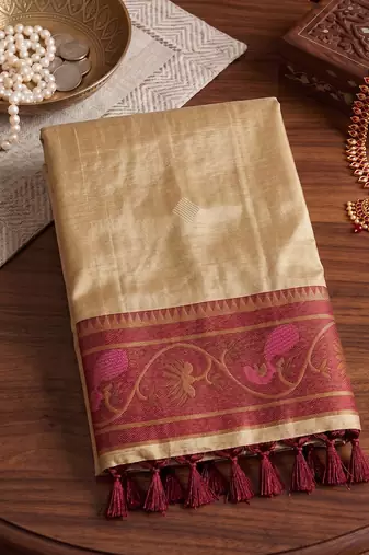 cream tissue saree for women festive wedding party ethnic wear