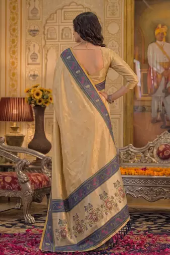 gold tissue saree for women festive wedding party ethnic wear