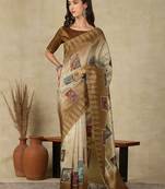 Beige women ethnic motifs  kasavu saree