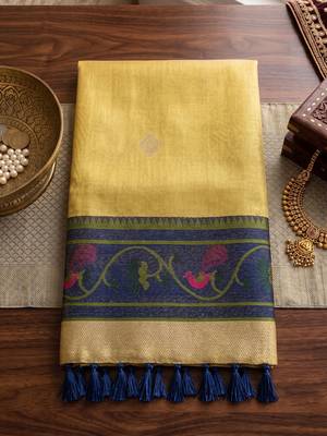 gold tissue saree for women festive wedding party ethnic wear 4