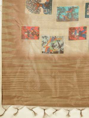 Beige women ethnic motifs  kasavu saree 5