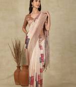 Beige woven design daily wear saree with matching blouse