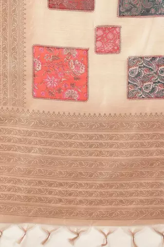 Beige woven design daily wear saree with matching blouse