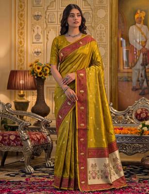 mustard tissue saree for women festive wedding party ethnic wear 1