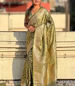 Green woven design zari satin banarasi saree