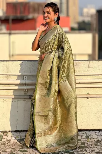 Green woven design zari satin banarasi saree