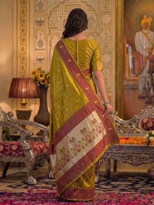 mustard tissue saree for women festive wedding party ethnic wear 2