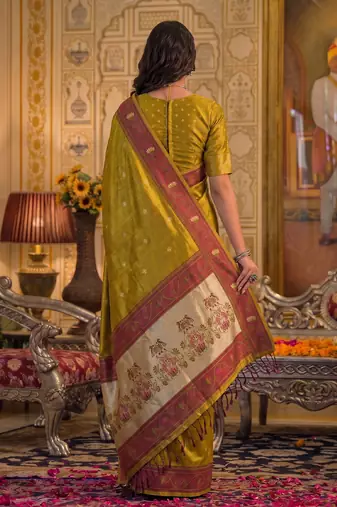 mustard tissue saree for women festive wedding party ethnic wear