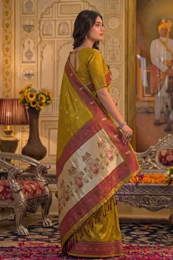 mustard tissue saree for women festive wedding party ethnic wear